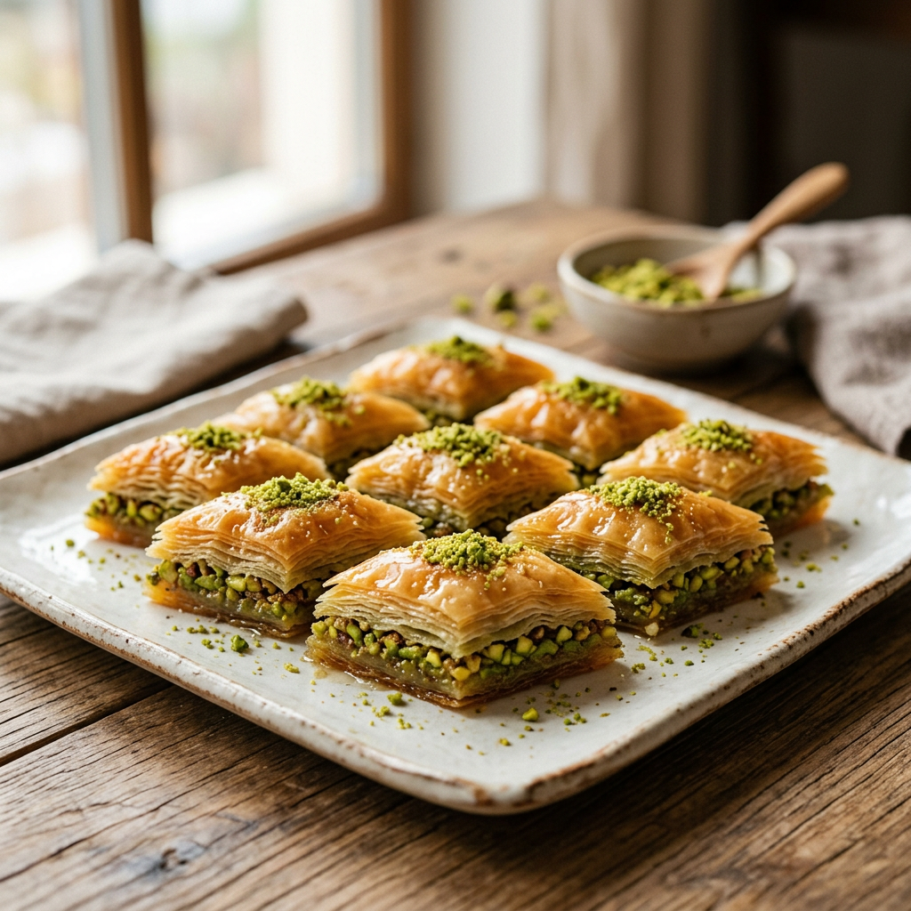 Traditional Hand-Rolled Honey Pistachio Baklava